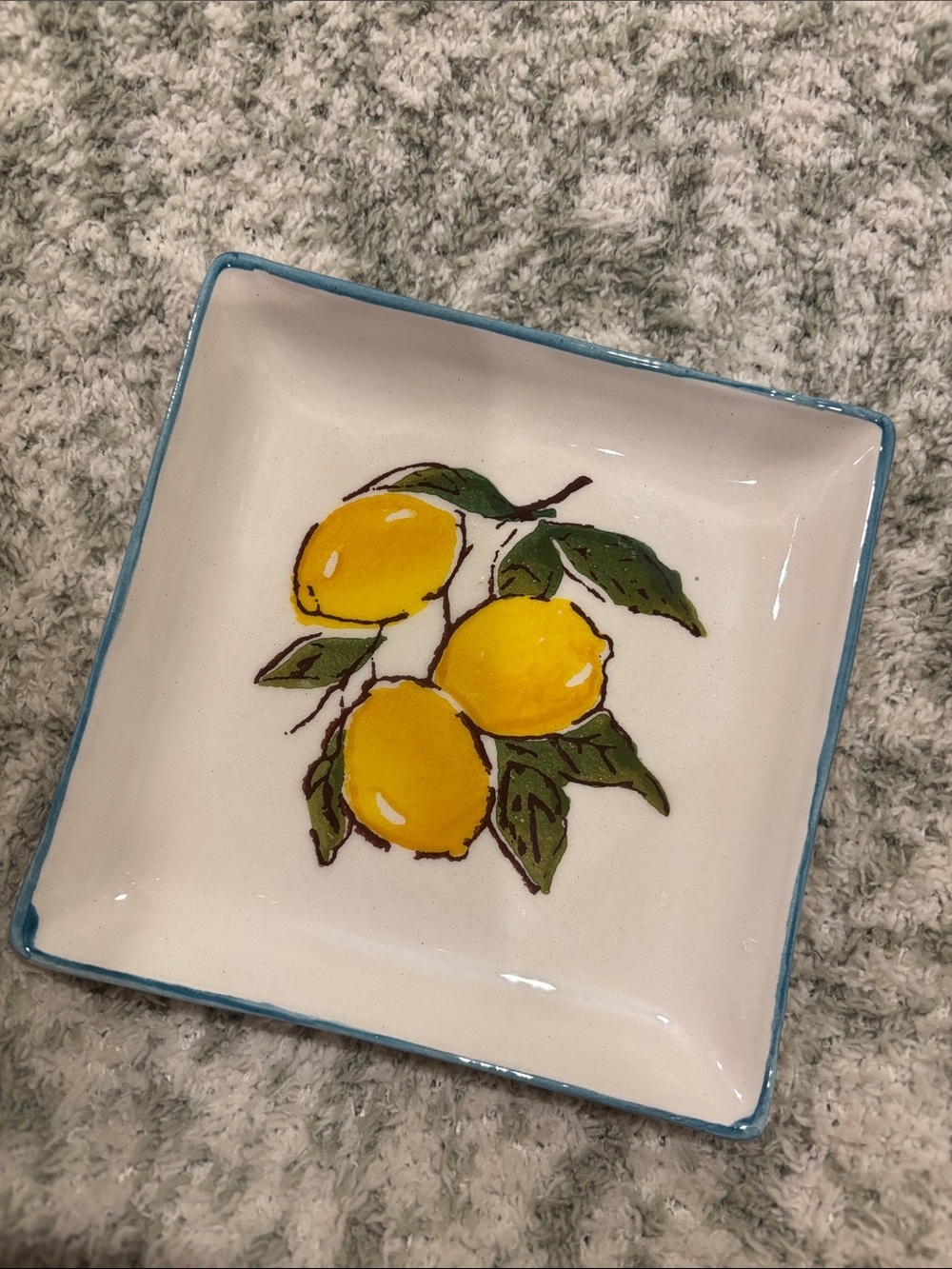 Hand-Painted Square Ceramic Lemon Trinket, Soap Jewelry Dish NWT Papart